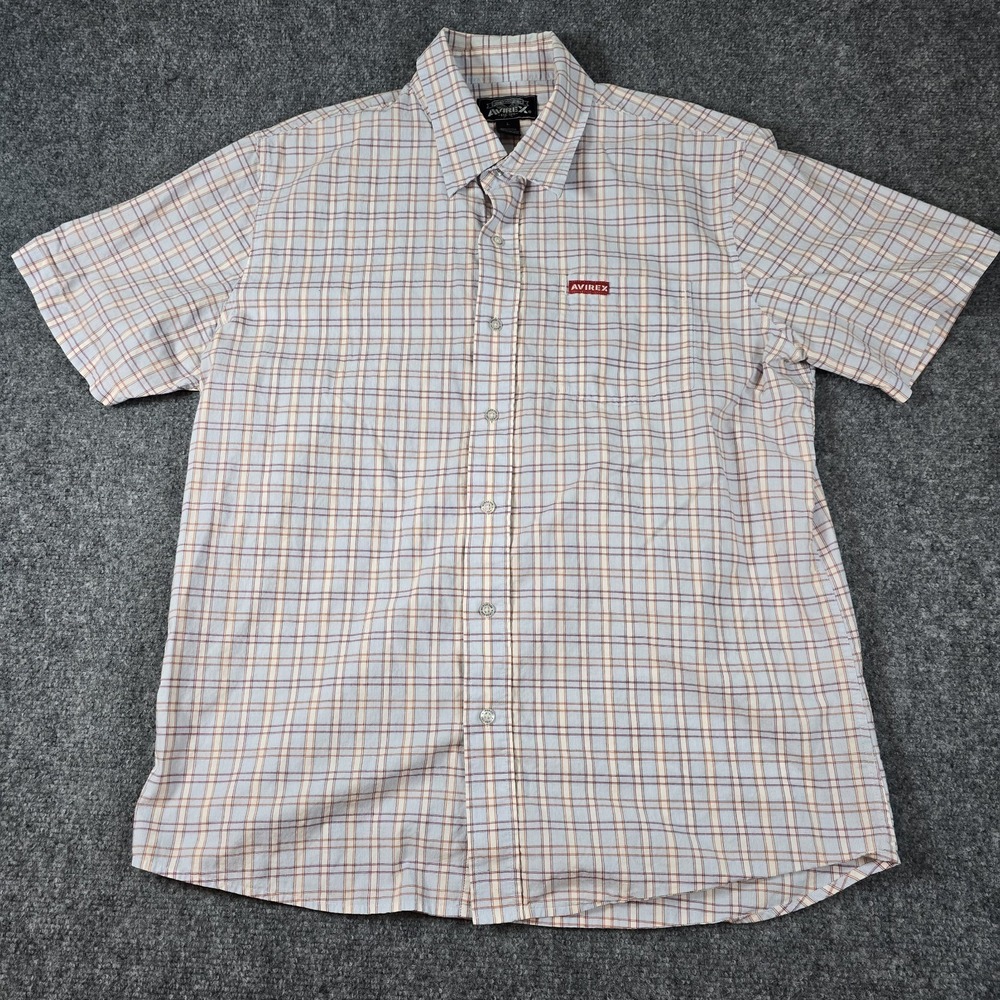 Avirex Men's Short Sleeve Red and White Button Shirt 100% Cotton size Large L